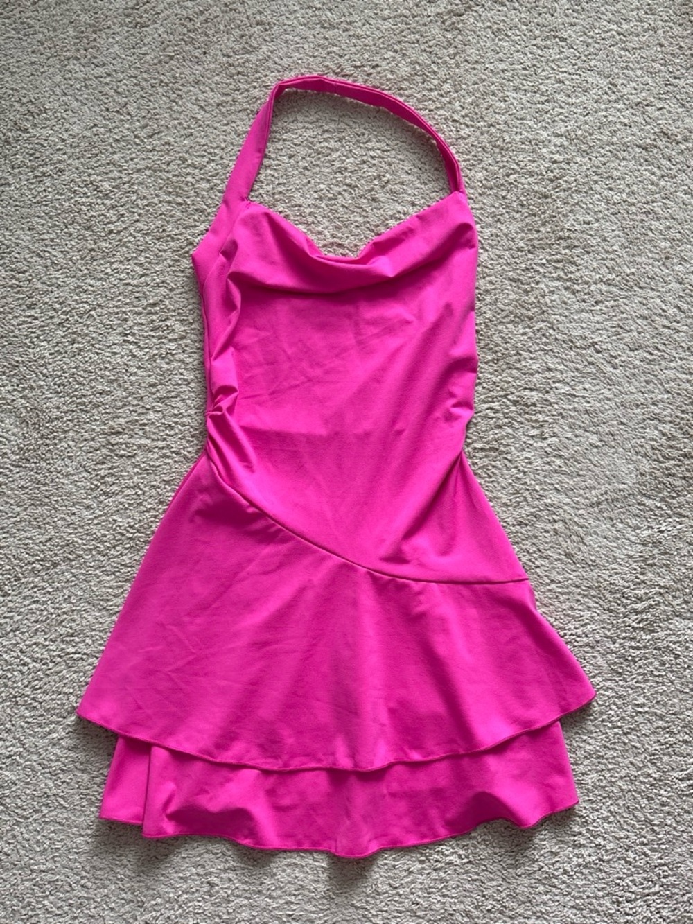 SHEIN Fuchsia Halter Tiered Mini Dress